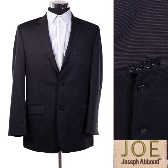 JOE JOSEPH ABBOUD Striped 2 button Blazer Black Jacket 100% Wool Sport coat 40L - Picture 1 of 13